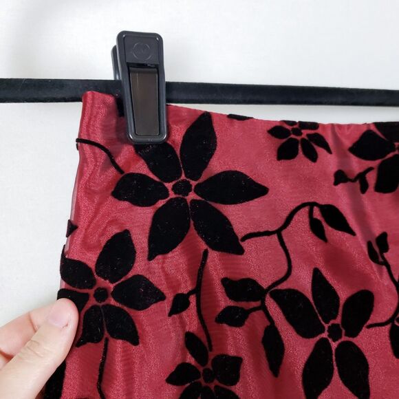 Whimsigoth Maxi Skirt Womens 4 Satin Velvet Floral Victorian Vampy Red Formal - Picture 2 of 8